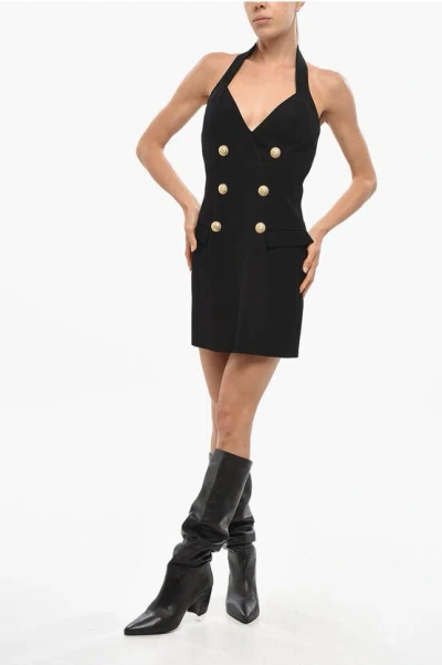 Balmain Halter Neck Dress With Double-breasted Design In Black