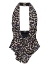 Balmain Halter-neck Leopard-print Swimsuit In Multi