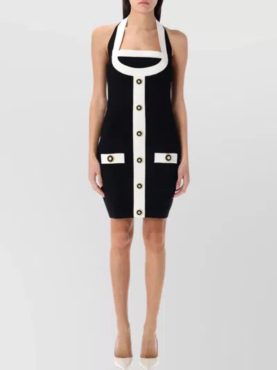 BALMAIN HALTER NECK SLEEVELESS DRESS WITH BUTTON DETAILING