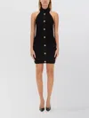 Balmain Black Dress With Pointed Collar And Logo Buttons On The Front In Wool Woman In Black