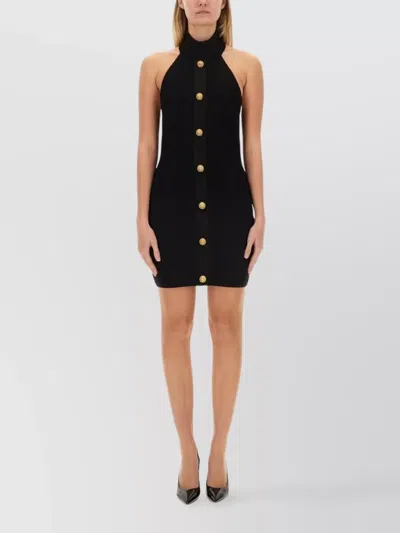 Balmain Halter Neck Sleeveless Fitted Mini Dress In Black