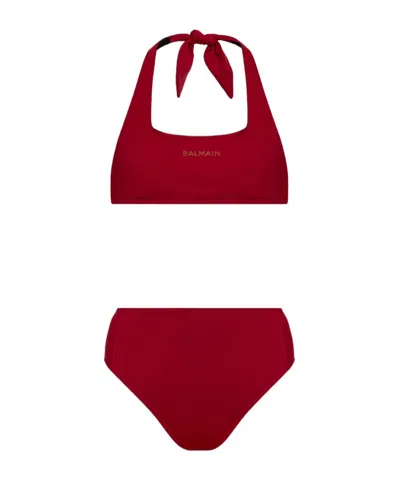 Balmain Halter Neck Two-piece Swimsuit In Red