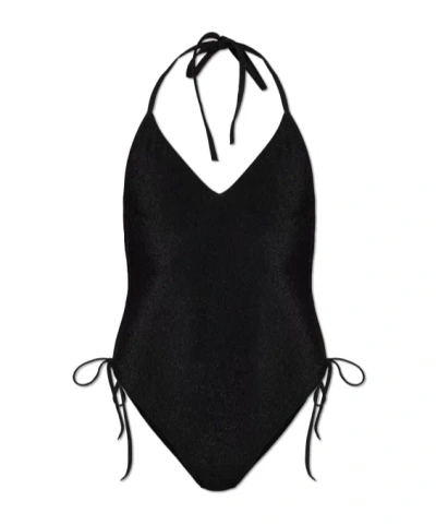 Balmain Halterneck Side-tie Swimsuit In Black