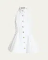 Balmain Flared Cotton-poplin Halter-neck Mini Shirt Dress In White