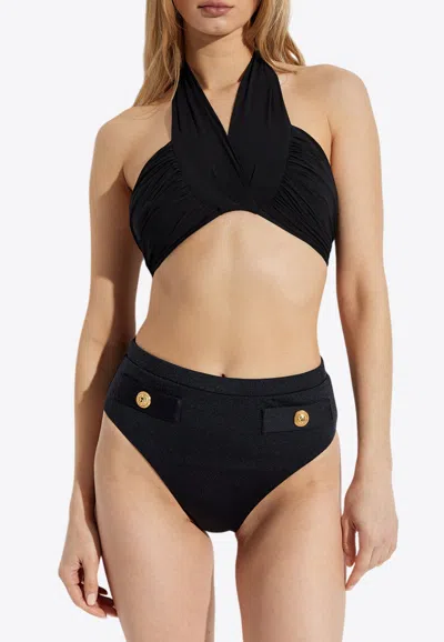 Balmain Halterneck Bikini Top In Black
