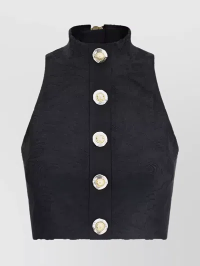 Balmain Halterneck Bouclette Baroque Top Buttons In Black