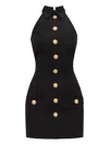 Balmain Black Dress With Pointed Collar And Logo Buttons On The Front In Black