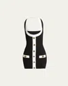 Balmain Black Dress With Square Neckline And Decorative Buttons In Blk White
