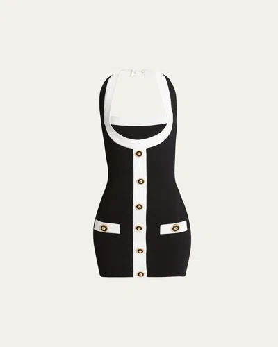 Balmain Black Dress With Square Neckline And Decorative Buttons In Viscose Blend Women In Multi