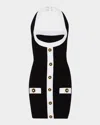 Balmain Black Dress With Square Neckline And Decorative Buttons In Blk White