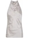 Balmain Halterneck Crepe Satin Top Clothing In Silver