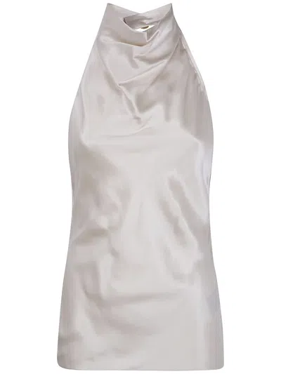Balmain Halterneck Crepe Satin Top Clothing In Silver