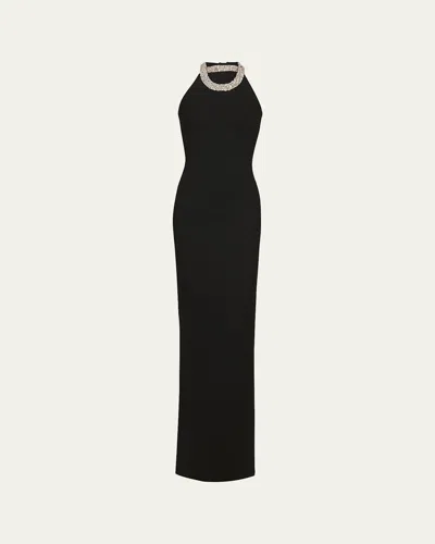 BALMAIN HALTERNECK CRYSTAL NECK GOWN