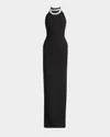 Balmain Crystal-embellished Open-back Velvet Gown In Black Crystal