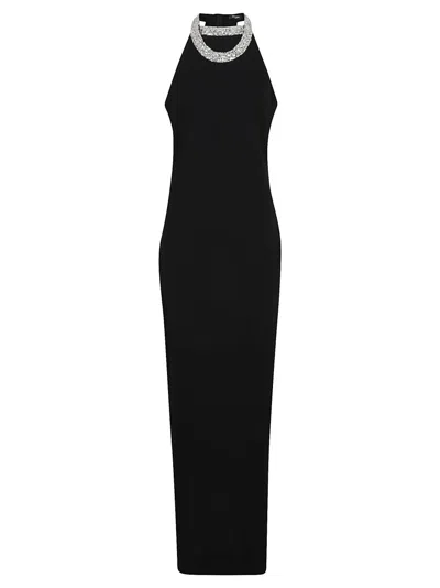 BALMAIN BALMAIN HALTERNECK DB COL EMBROIDERED LONG DRESS