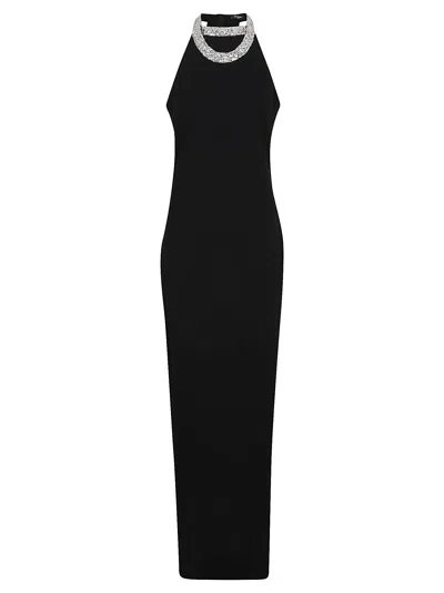 BALMAIN HALTERNECK DB COL EMBROIDERED LONG DRESS