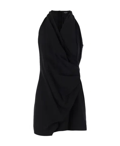 BALMAIN BALMAIN HALTERNECK SLEEVELESS DRAPED MINI DRESS