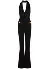 Balmain Draped Halter Flare-leg Crepe Jumpsuit In Black