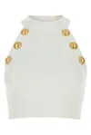 Balmain Women's 6 Button Halterneck Knit Cropped Top In White