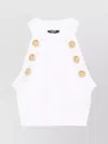Balmain Halterneck Knit Cropped Top With Gold Buttons In White