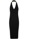 Balmain Halterneck Ribbed-knit Midi Dress In Black