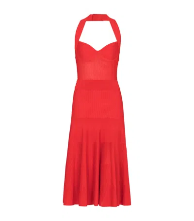 Balmain Halterneck Knit Midi Dress In Red