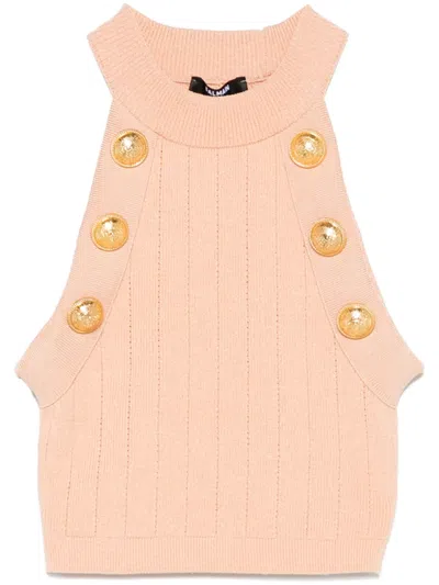 Balmain Gestricktes Cropped-top Mit Neckholder In Rosa