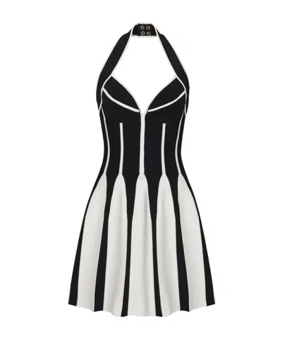 BALMAIN BALMAIN HALTERNECK FLARED MINI DRESS
