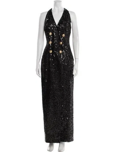 Pre-owned Balmain Halterneck Long Dress In Black