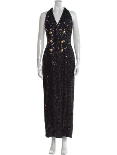 Pre-owned Balmain Halterneck Long Dress In Black