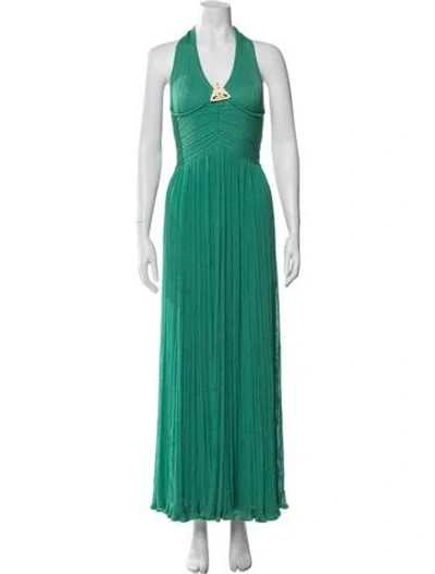 Pre-owned Balmain Halterneck Long Dress In Green