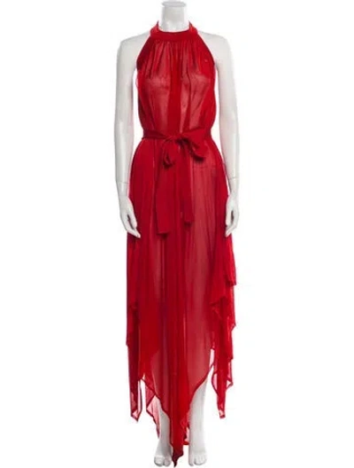 Pre-owned Balmain Halterneck Long Dress In Red