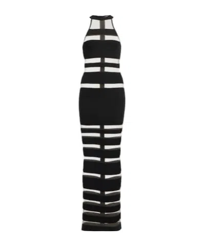 Balmain Halterneck Mesh-paneled Gown In Black