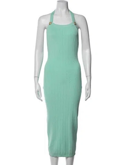 Pre-owned Balmain Halterneck Midi Length Dress In Green