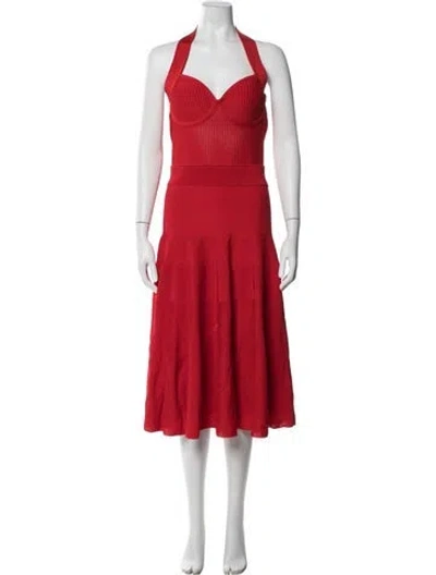 Pre-owned Balmain Halterneck Midi Length Dress In Red
