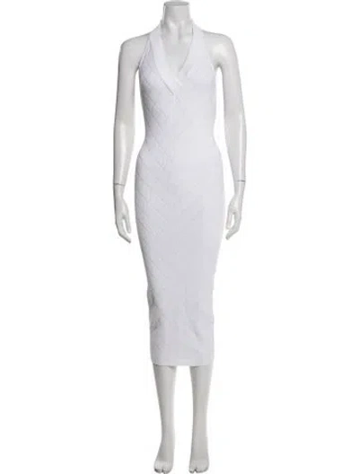 Pre-owned Balmain Halterneck Midi Length Dress In White