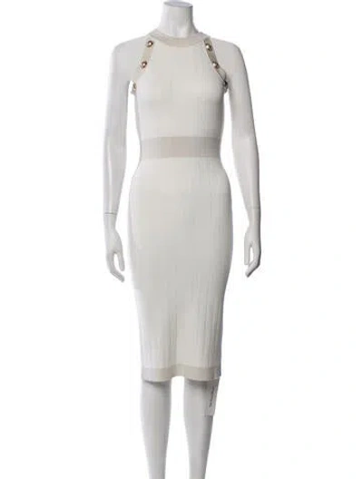 Pre-owned Balmain Halterneck Midi Length Dress In White