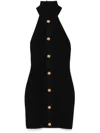 Balmain Black Dress With Pointed Collar And Logo Buttons On The Front In Wool Woman In Black