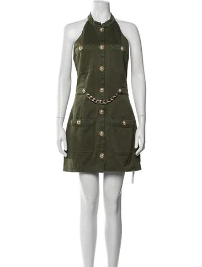 Pre-owned Balmain Halterneck Mini Dress In Green