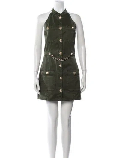 Pre-owned Balmain Halterneck Mini Dress In Green