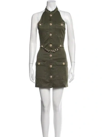 Pre-owned Balmain Halterneck Mini Dress In Green