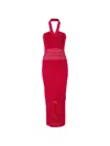 Balmain Halterneck Openwork-panel Maxi Dress In Red