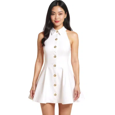Balmain Halterneck Popeline Flare Dress In White