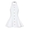 Balmain Flared Cotton-poplin Halter-neck Mini Shirt Dress In White