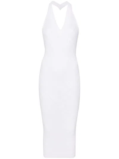 Balmain V-neck Halterneck Midi Dress In White