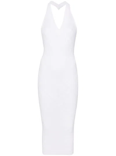 Balmain Jacquard-knit Halterneck Midi Dress In White