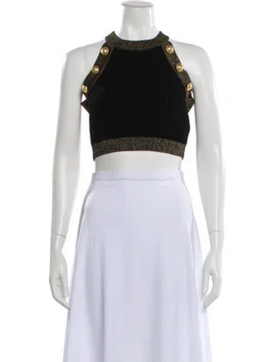 Pre-owned Balmain Halterneck Sleeveless Crop Top In Black