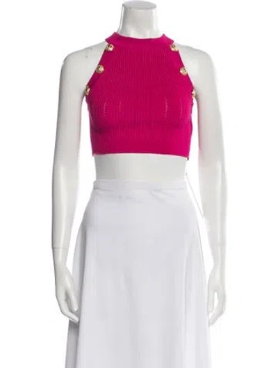 Pre-owned Balmain Halterneck Sleeveless Crop Top In Pink