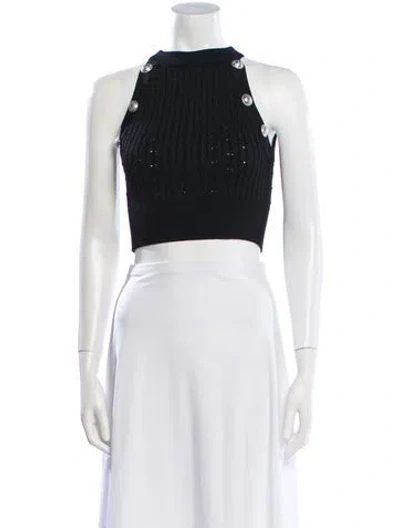 Pre-owned Balmain Halterneck Sleeveless Crop Top W/ Tags In Black