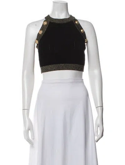 Pre-owned Balmain Halterneck Sleeveless Crop Top W/ Tags In Black